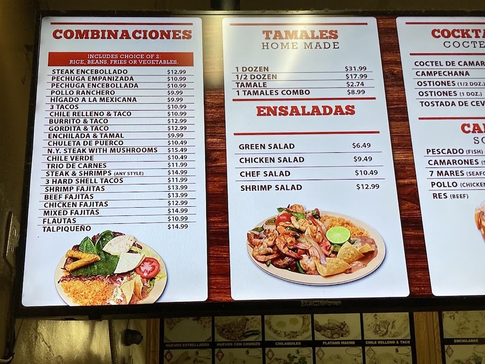 Printed menu page with appetizer selections.